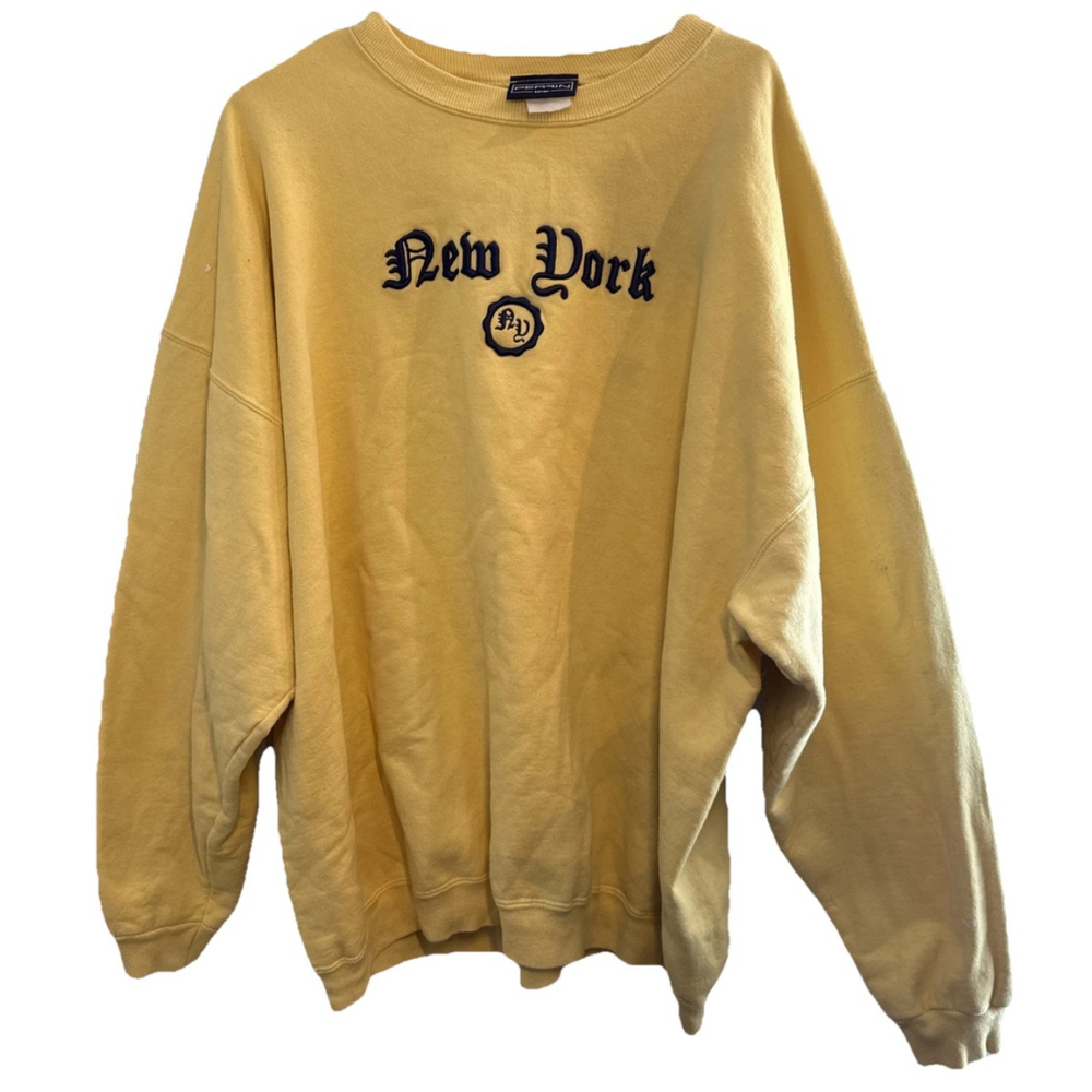 Vintage New York Sweatshirt Size 3XL Yellow Crewneck Pullover Embroidered